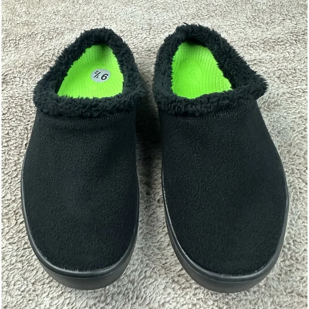 Oofos Oocoozie Black Mule Sherpa Fuzzy Recovery Slippers Men's Size 9.5 NWOB
